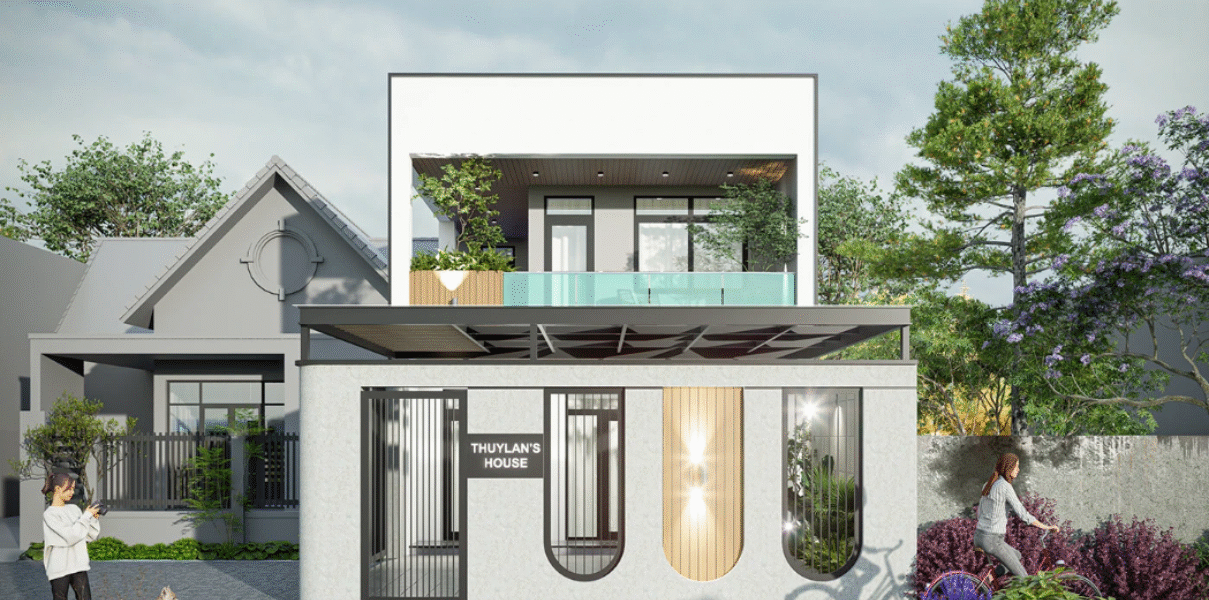 Mẫu thiết kế nhà phố có sân vườn 2 tầng độc đáo