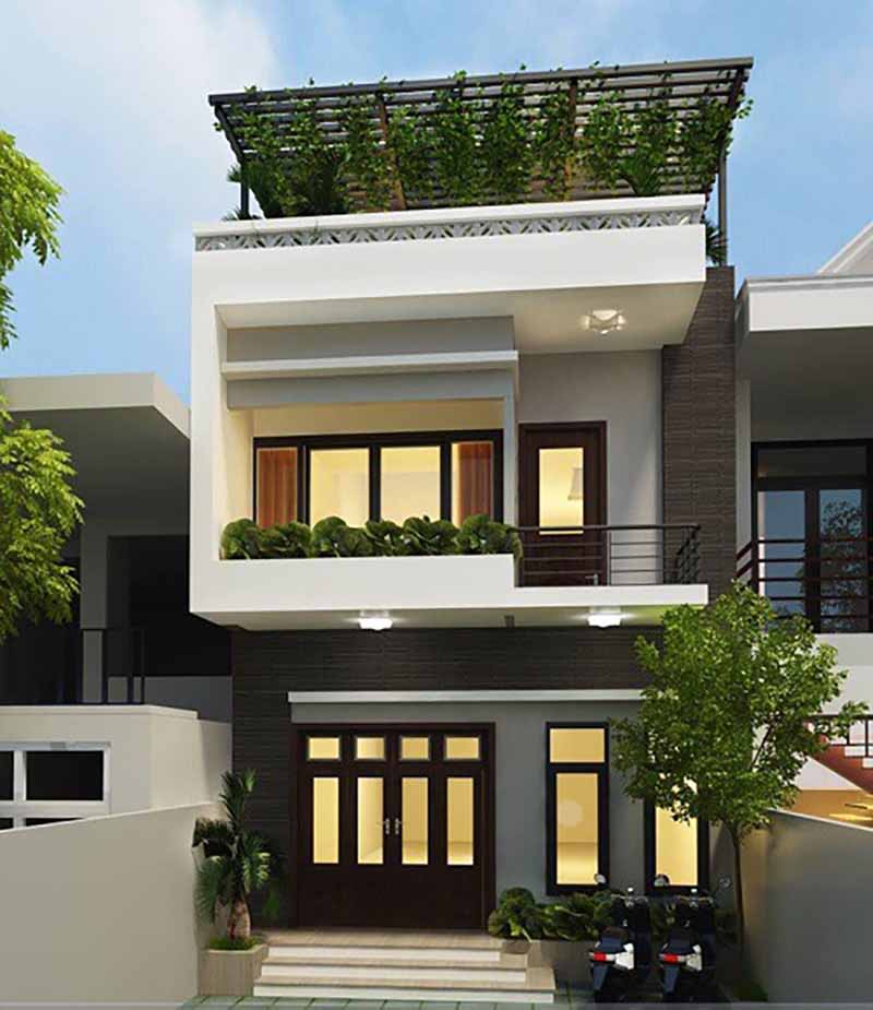 Thiết kế nhà phố hiện đại 2 tầng 1 tum