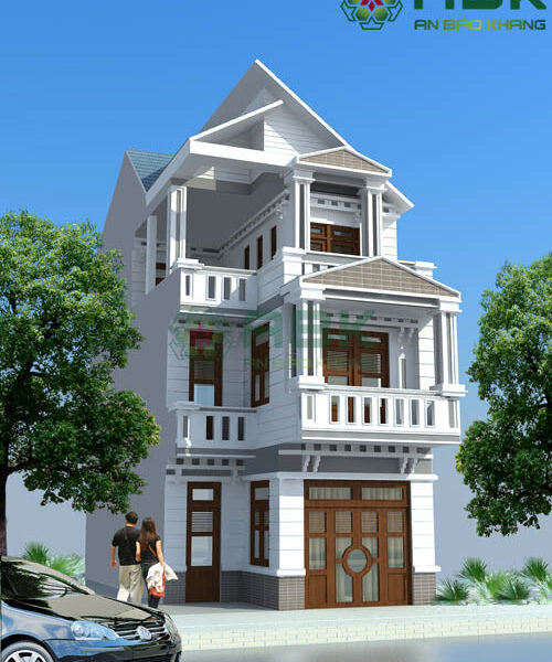 Mẫu thiết kế nhà phố 3 tầng mái lệch