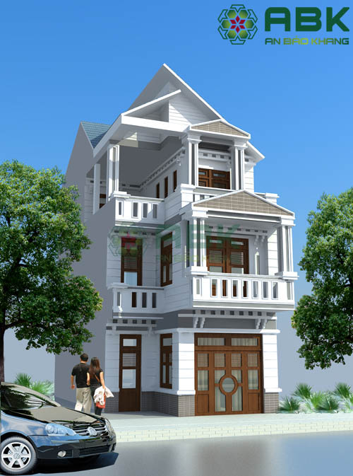 Mẫu thiết kế nhà phố 3 tầng mái lệch
