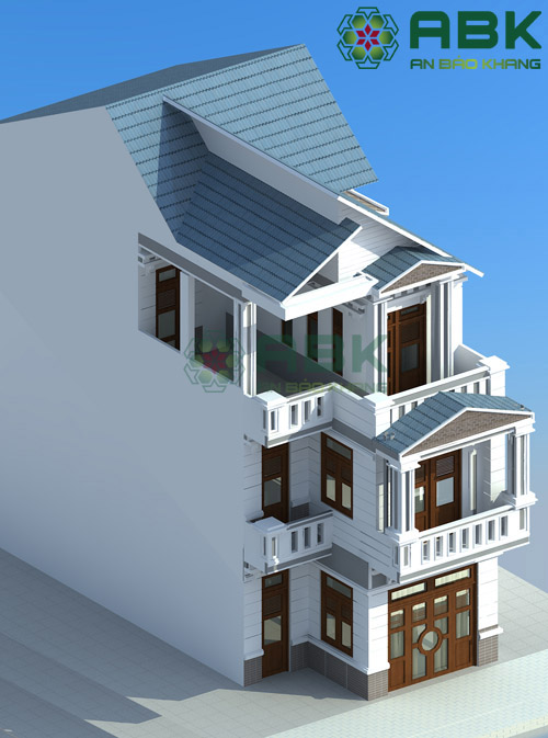 Mẫu thiết kế nhà phố 3 tầng mái lệch