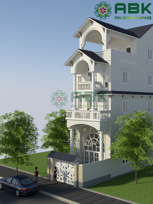 Mẫu thiết kế nhà phố 3 tầng rưỡi mái thái