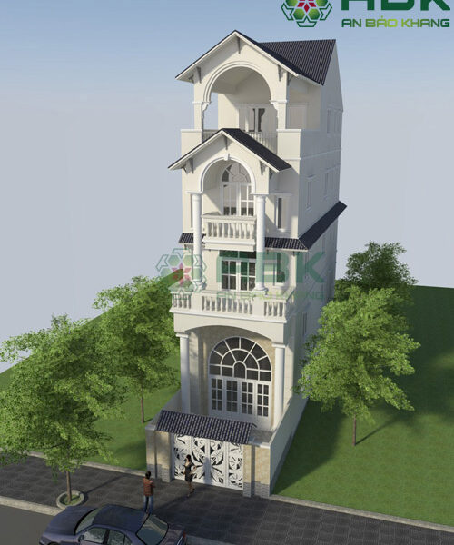 Mẫu thiết kế nhà phố 3 tầng rưỡi mái thái