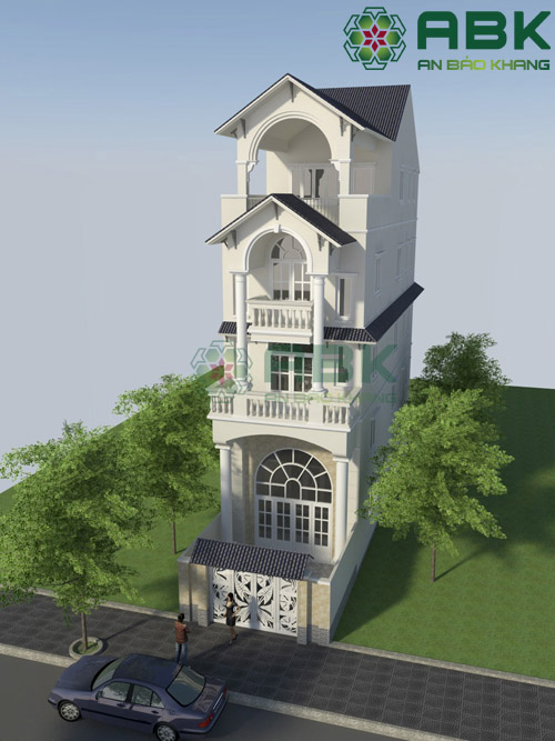 Mẫu thiết kế nhà phố 3 tầng rưỡi mái thái