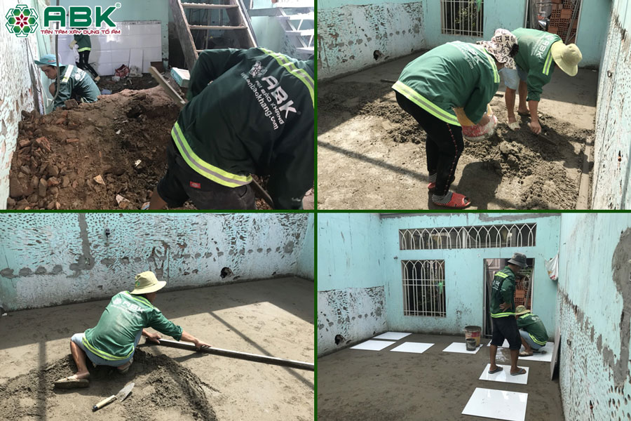 Công tác nâng nên, lát gạch nhà chị Phượng, Quận Gò Vấp