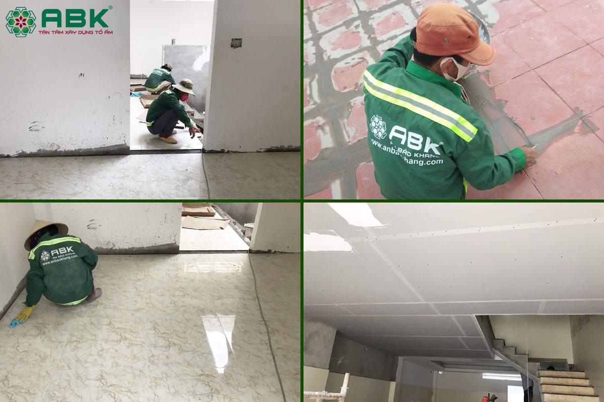 Công tác lát gạch, chống thấm, gắn trần thạch cao