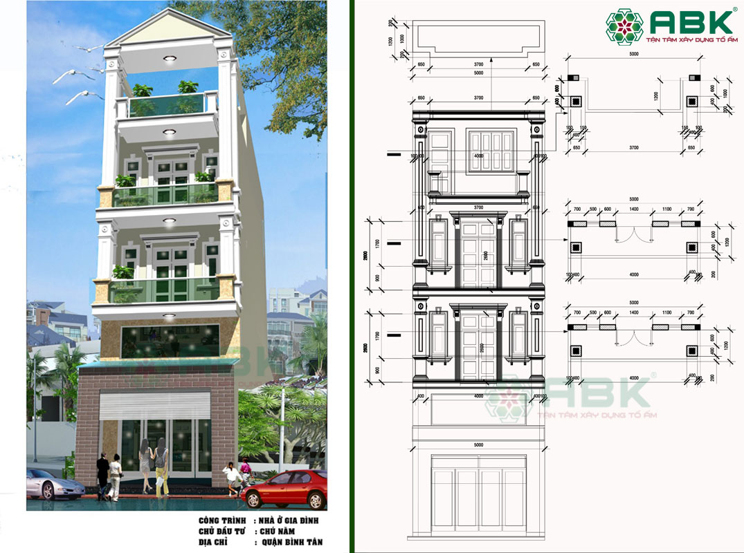Hình ảnh thiết kế 2D, 3D nhà chú 5 Quận Tân Bình