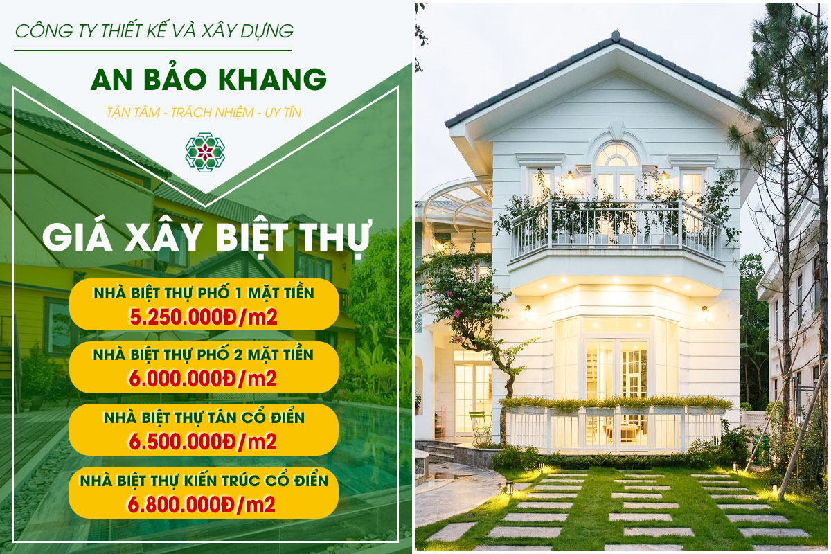 Đơn giá thiết kế xây dựng trọn gói biệt thự 2 tầng 80m2