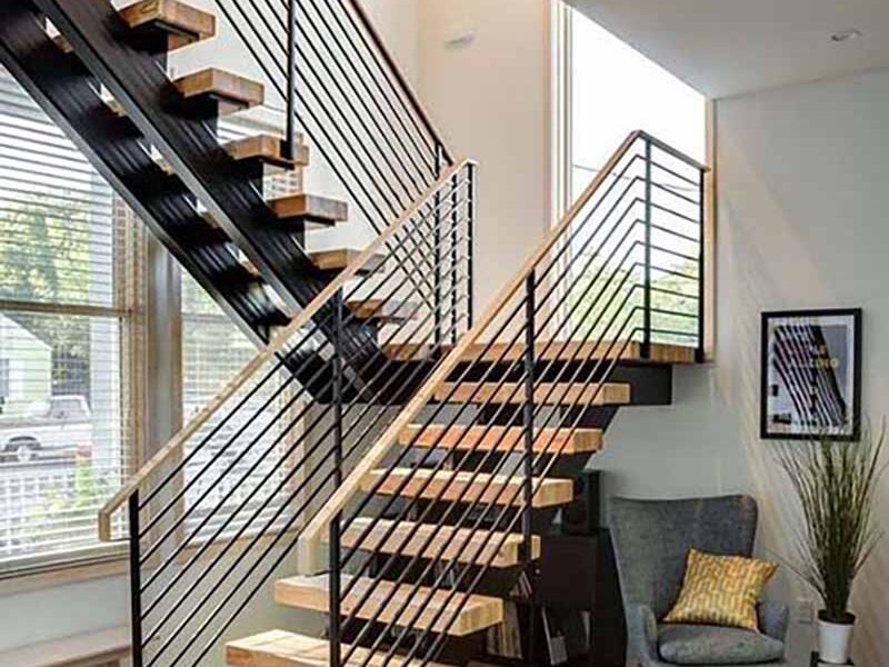 Cầu thang gỗ khung sắc thẩm mỹ chắc chắn an toàn