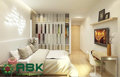 Nội thất phòng ngủ chính thiết kế bố trí vật dụng phù hợp.