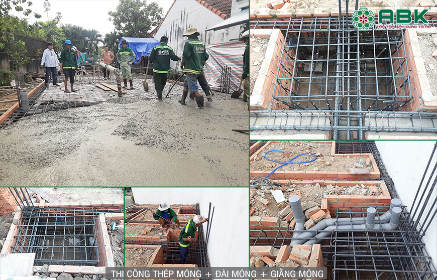 Thép móng và đổ bê tông móng cọc