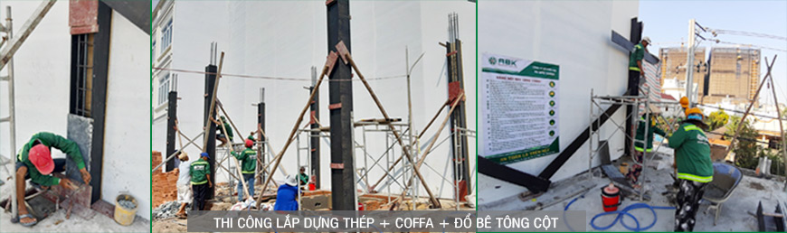 Thi công dựng cột nhà phố, nhà biệt thự