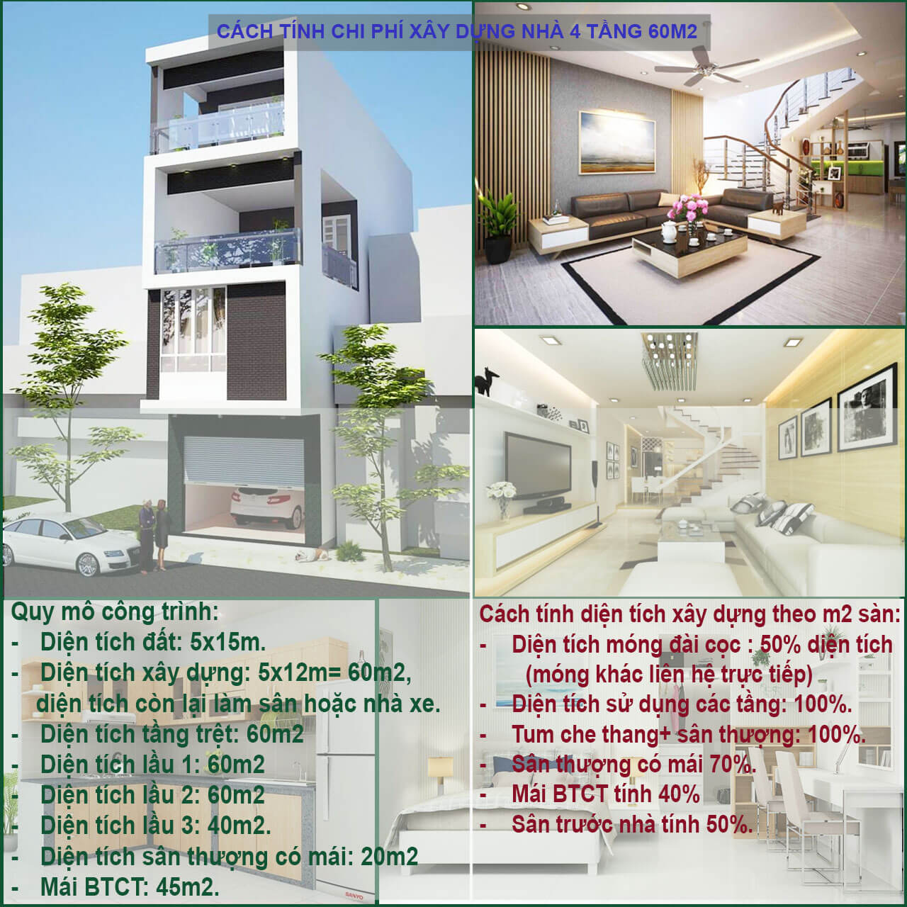 Cách tính chi phí xây nhà 4 tầng 60m2