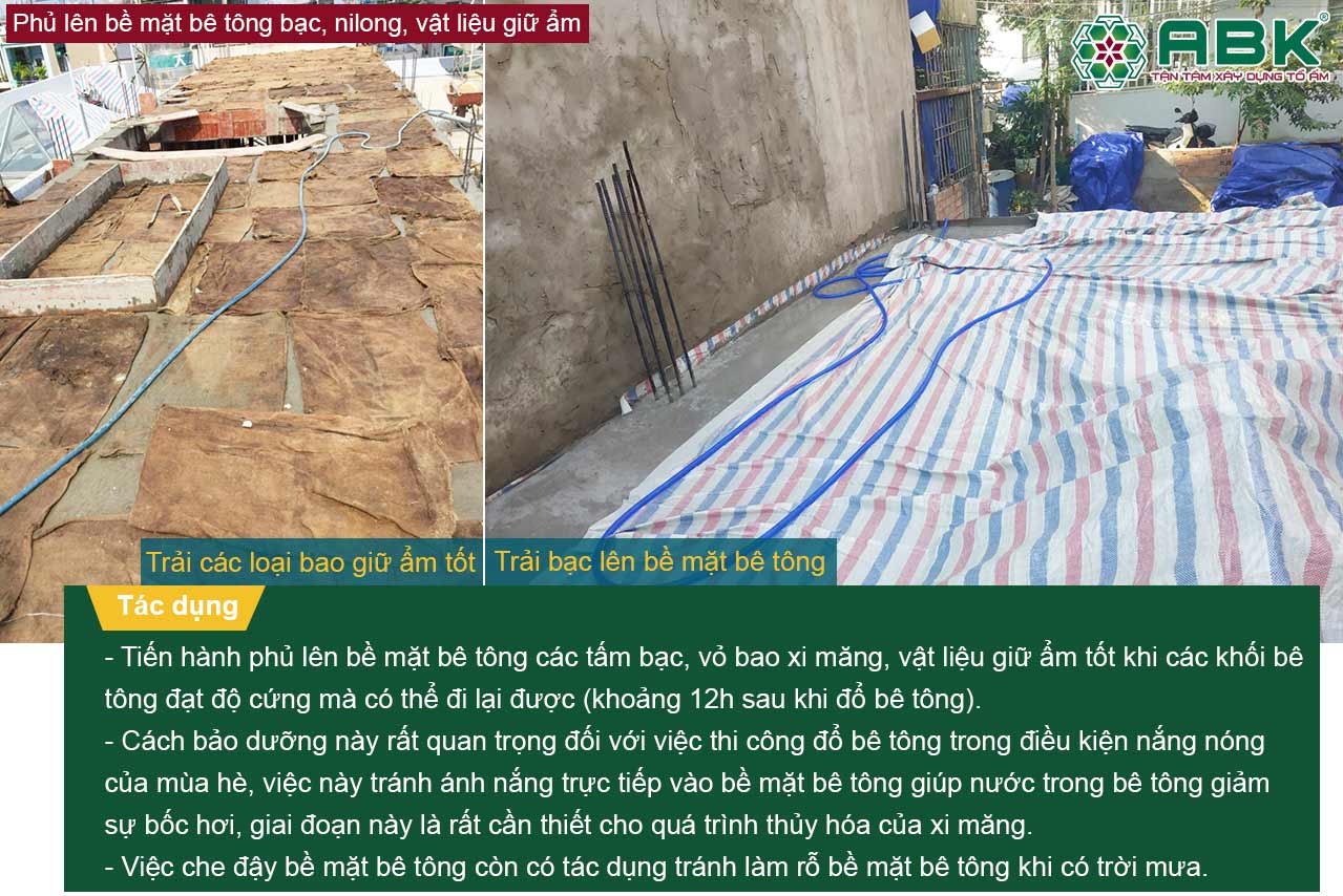 Phủ lên bề mặt bê tông bạc, nilong, vật liệu giữ ẩm bê tông