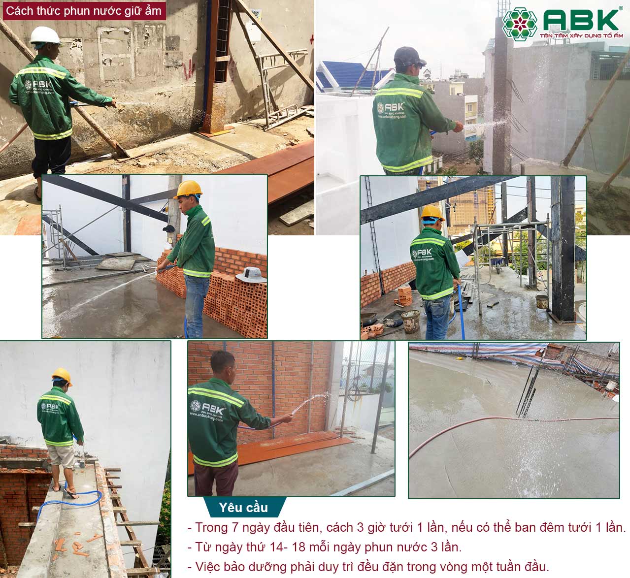 Phun nước và ngâm nước để giữ độ ẩm bê tông