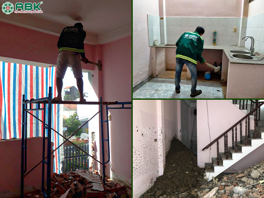 Thi công tháo dỡ nhà bếp tường nhà anh Hiền Quần Thủ Đức