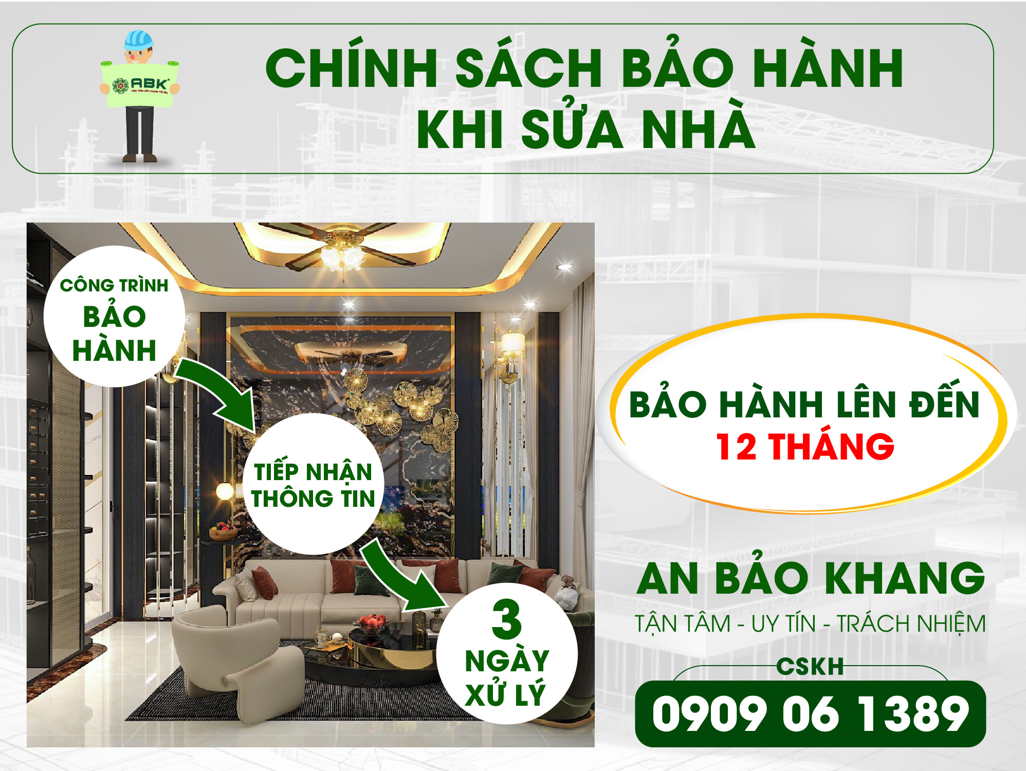 Chính sách bảo hành khi sửa nhà trọn gói