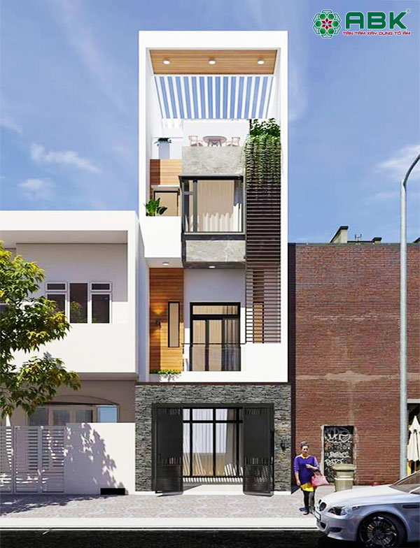 Mẫu thiết kế 3D mặt tiền phối cảnh nhà phố 4 tầng