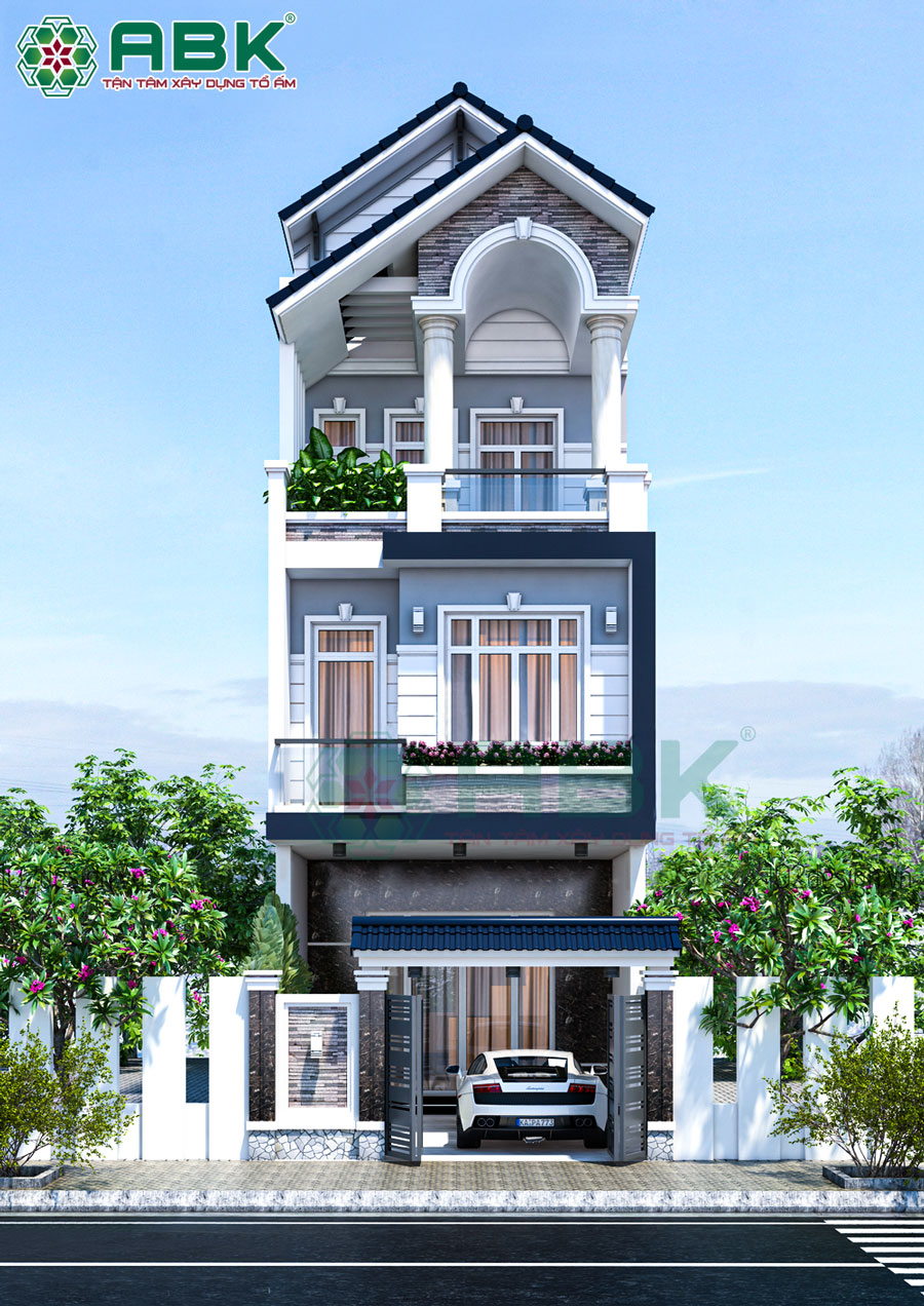 Mẫu thiết kế nhà phố 4 tầng mái