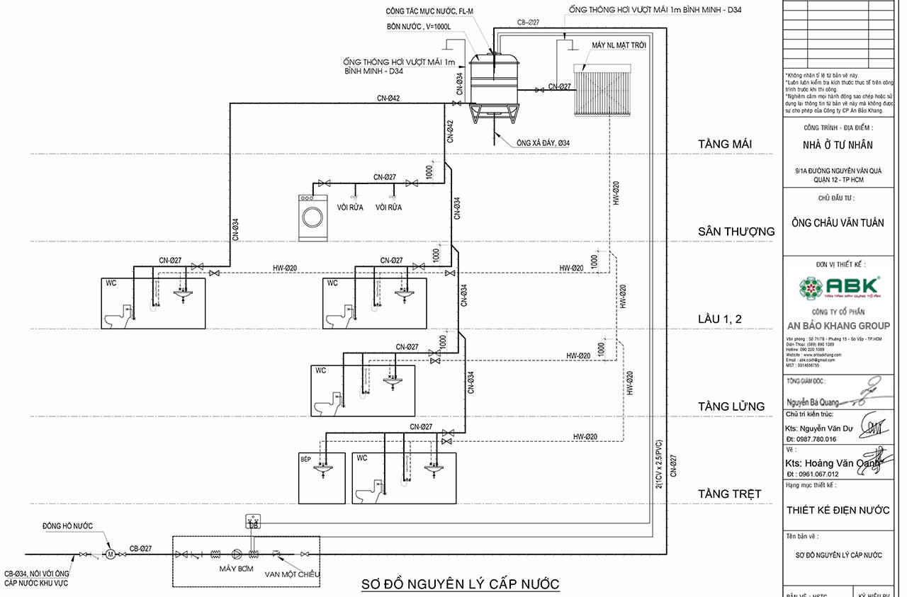 Sơ đồ nguyên lý cấp nước các tầng nhà
