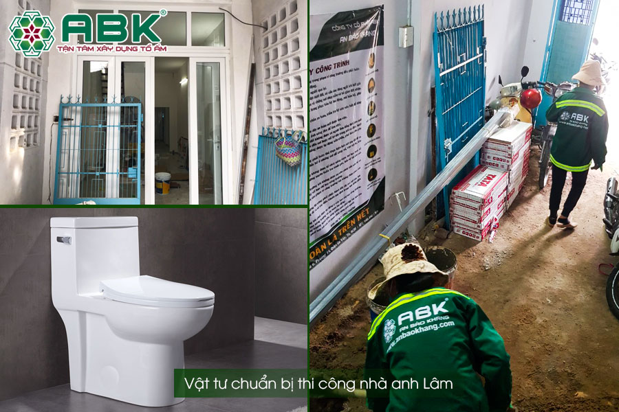 Phần vật tư chuẩn bị thi công nhà anh Lâm, Quận Tân Bình