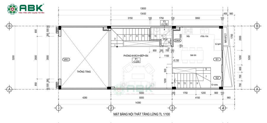 Bố trí mặt bằng nội thất tầng lửng nhà chị Thảo ở Bình Dương