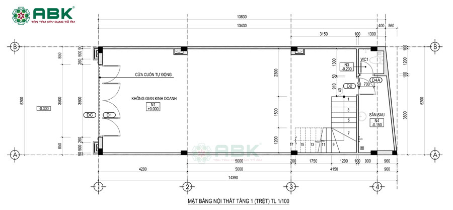 Bố trí mặt bằng nội thất tầng trệt nhà chị Thảo ở Bình Dương