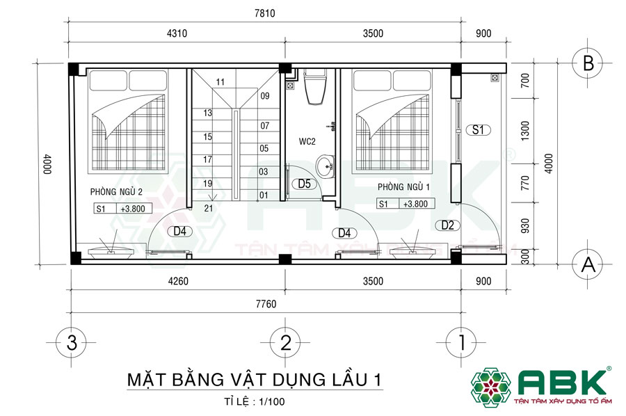 Bố trí mặt bằng vật dụng lầu 1 nhà 3 tầng sân thượng