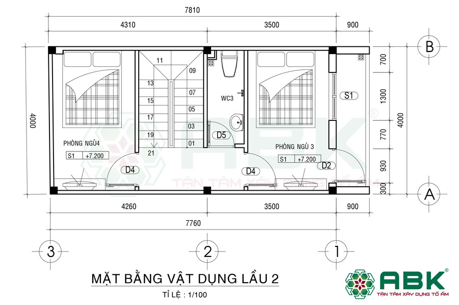 Bố trí mặt bằng vật dụng sân thượng nhà 3 tầng sân thượng