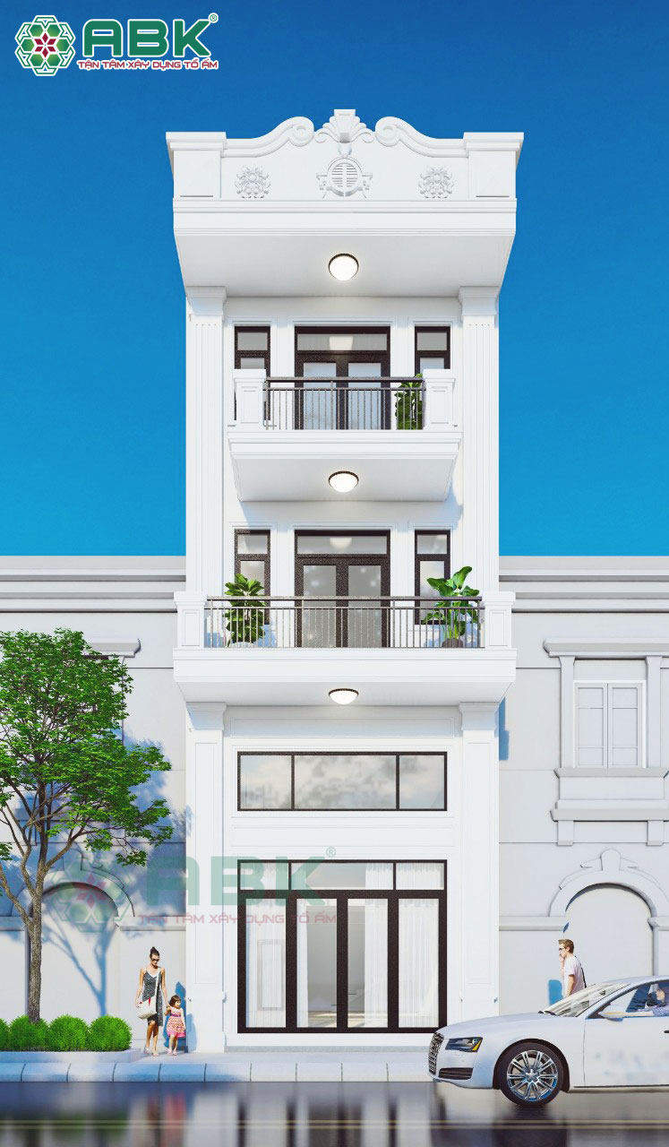 Hình ảnh thiết kế nhà phố 1 trệt 1 lửng 2 lầu sân thượng nhà chị Thảo