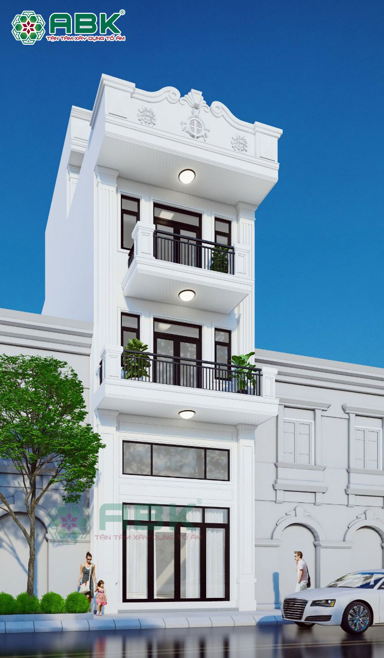 Hình ảnh thiết kế nhà phố 1 trệt 1 lửng 2 lầu sân thượng nhà chị Thảo