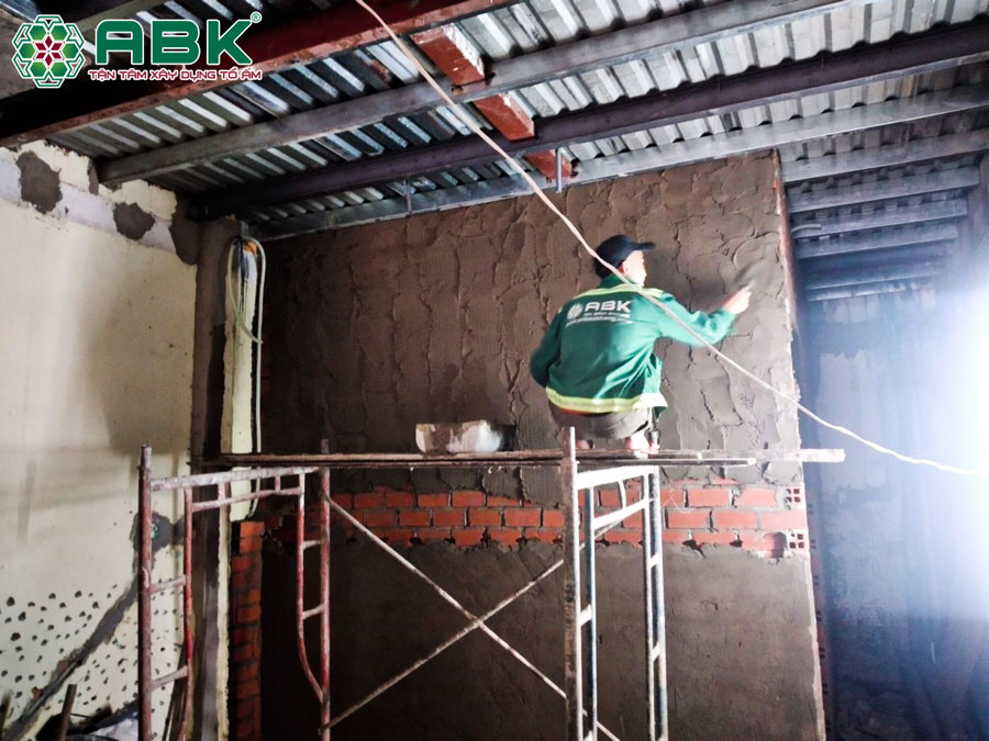 công tác thi công xây tô lại hệ tường nhà anh Tuấn
