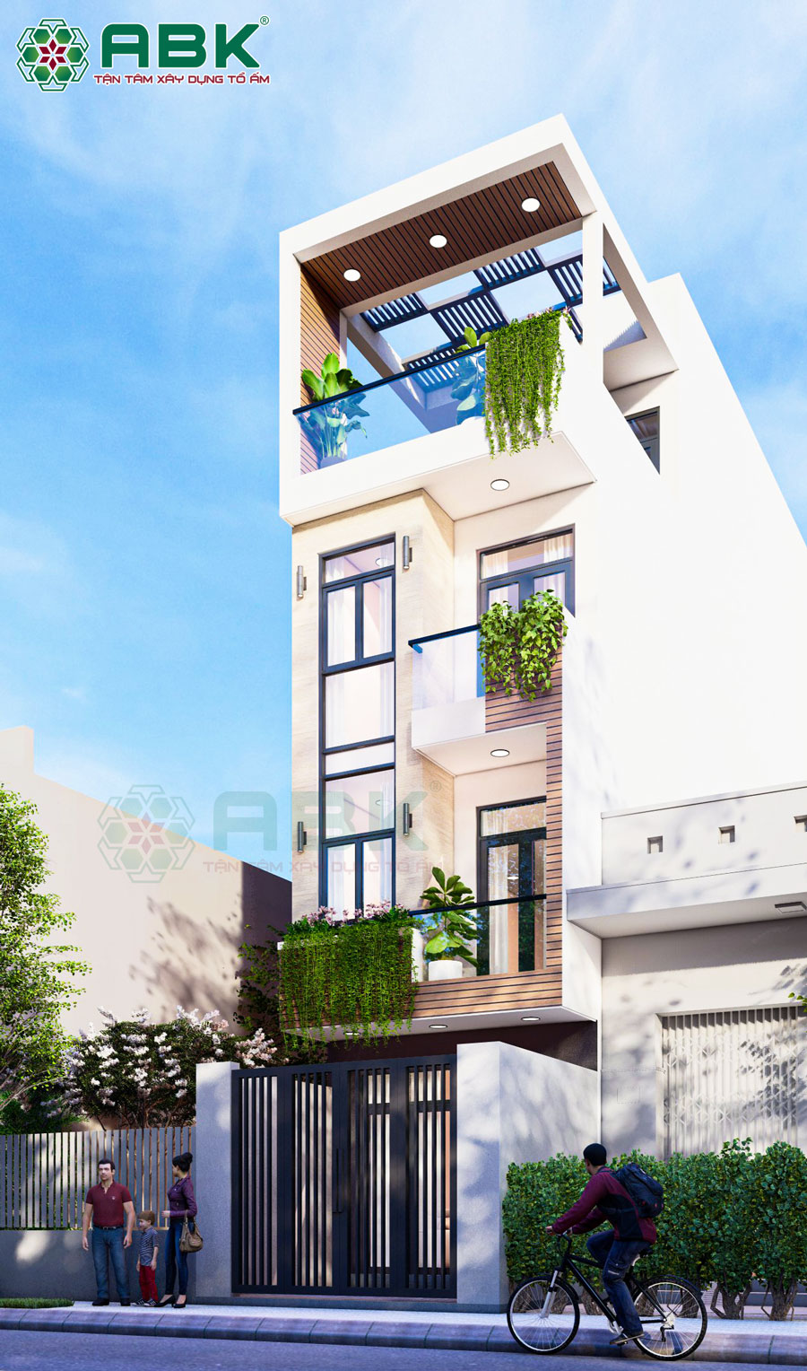 Mẫu thiết kế nhà 3 tầng 1 sân thượng đẹp ở Huyện Bình Chánh