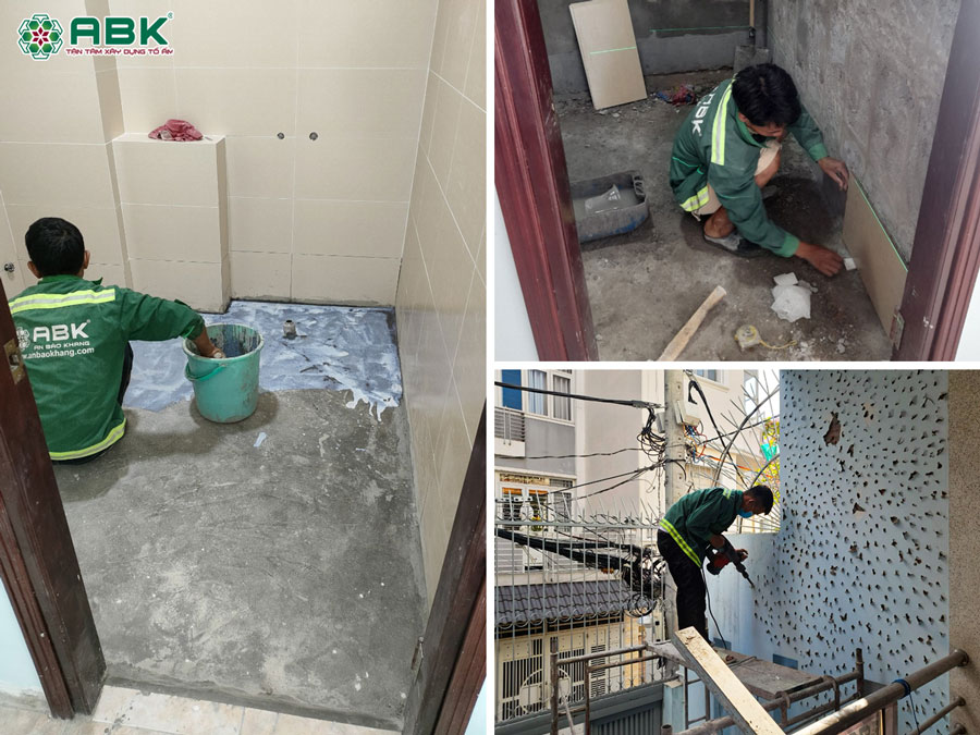 Thi công chống thấm lót gạch nhà anh Tiến