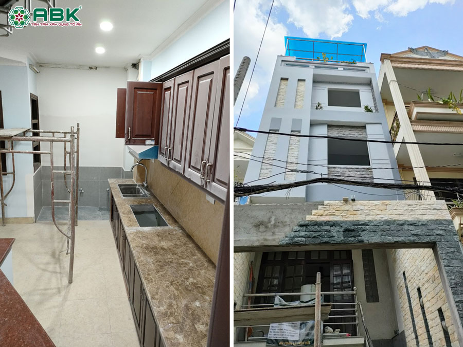 Thi công sửa nhà bếp và cải tạo mặt tiền nhà anh Tiến