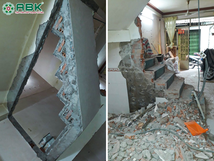 Thi công phá bỏ tường gạch cũ nhà anh Thịnh