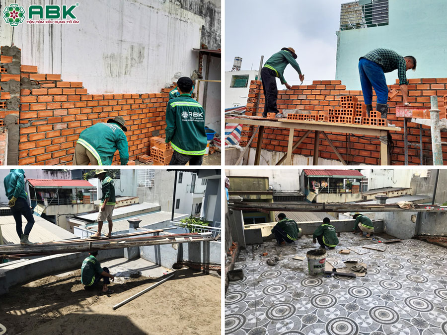 Thi công xây tô tường nâng mái chuồng cu nhà chị Mai