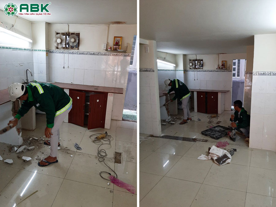 Thi công tháo dỡ bếp cũ nhà anh Việt