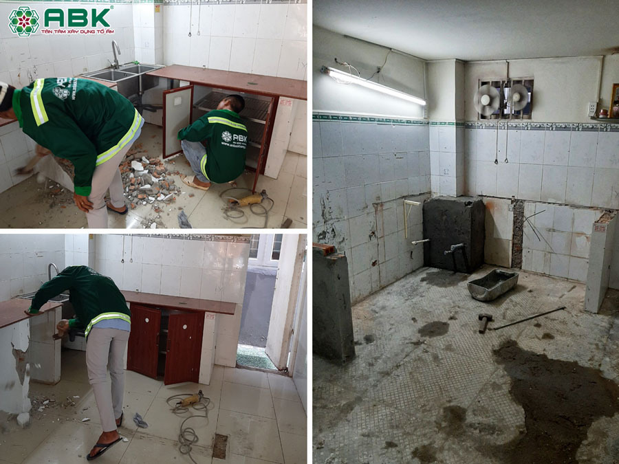 Thi công tháo dỡ bếp cũ nhà anh Việt