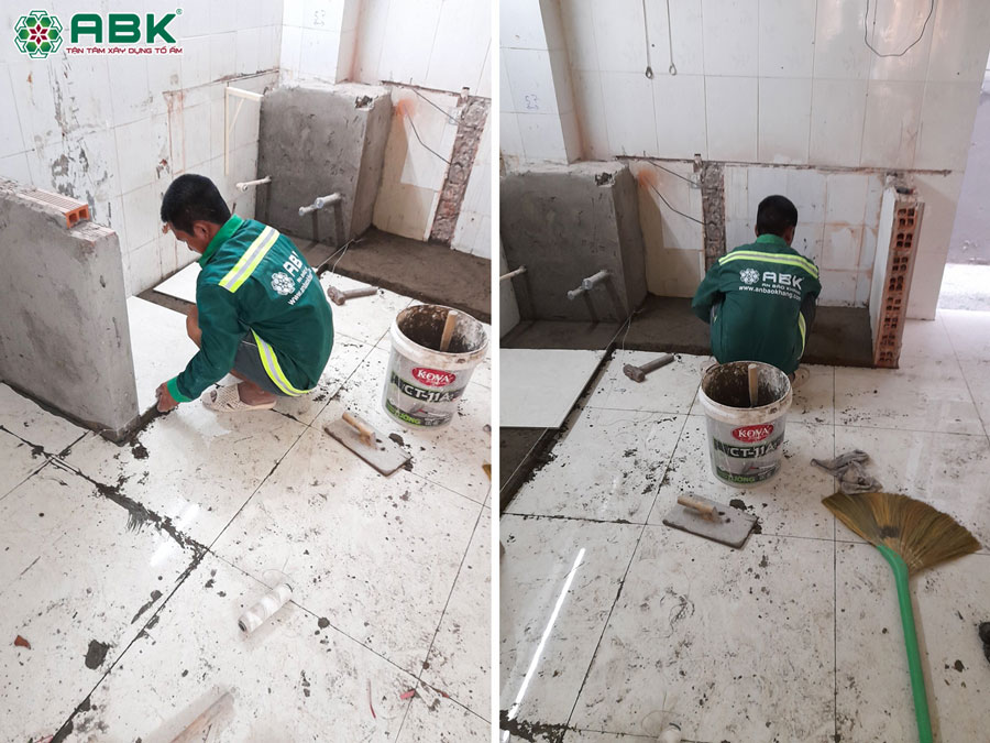 Thi công ốp lát gạch nền nhà bếp