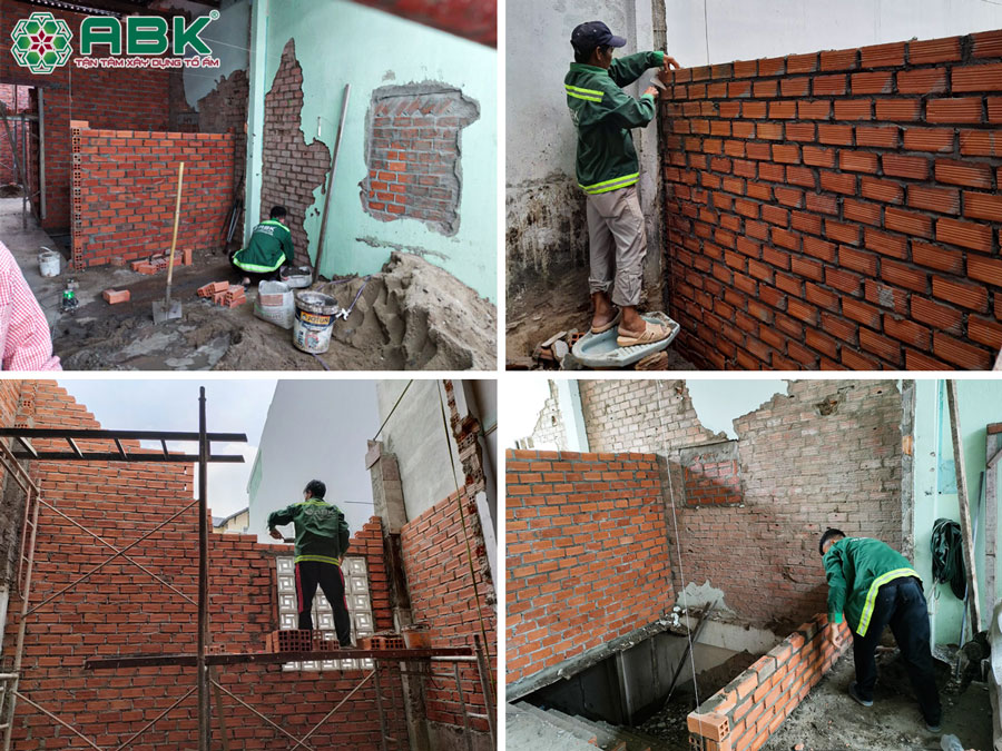 Thi công xây tường ngăn phòng cải tạo lầu 1 nhà chị Khánh