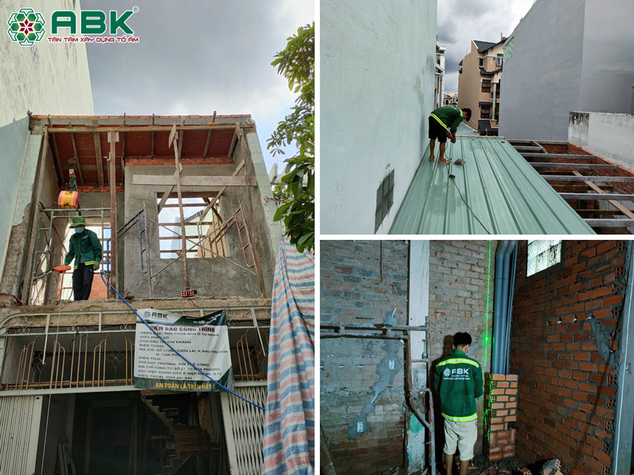 Thi công xây tường, cải tảo mặt tiền, mái tôn nhà chị Khánh