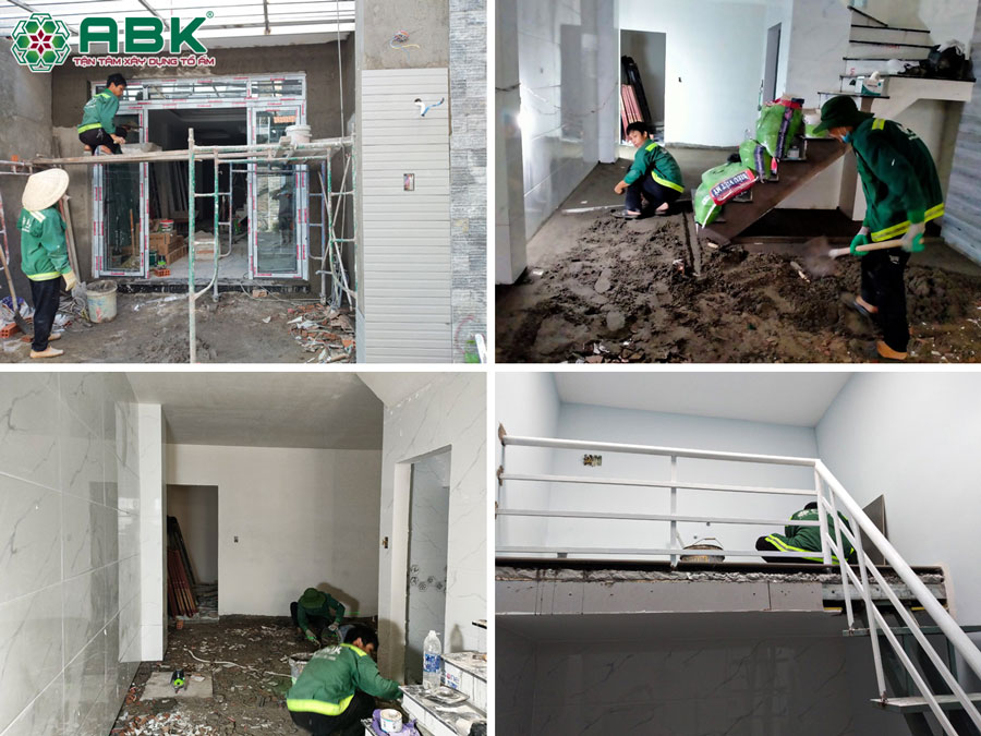 Thi công mặt tiền, phần gác lửng, nhè vệ sinh