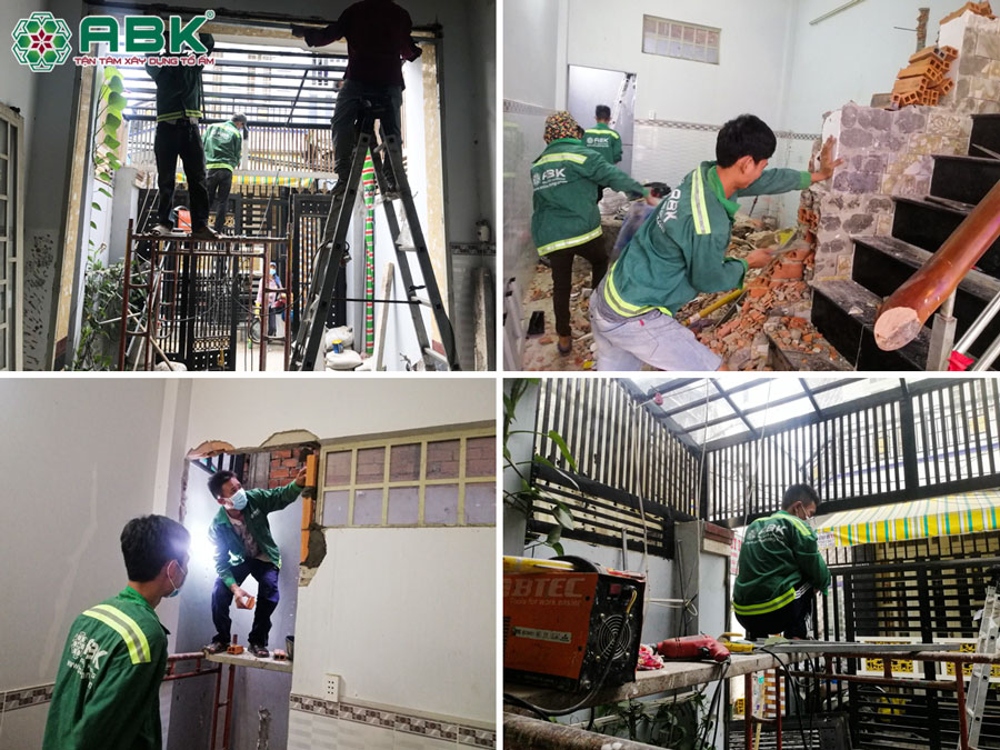 Sửa chữa cửa sắt, xây cầu thang nhà chị Yên