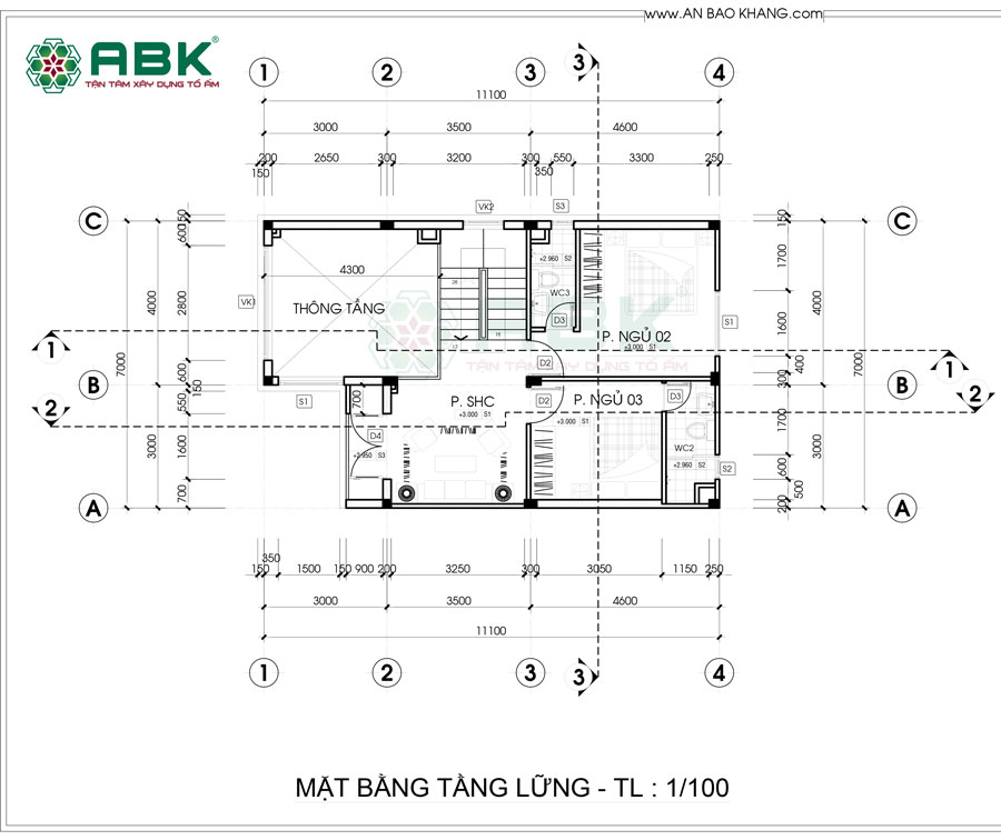 Bố trí công năng mặt bằng tầng lửng nhà chị Đào