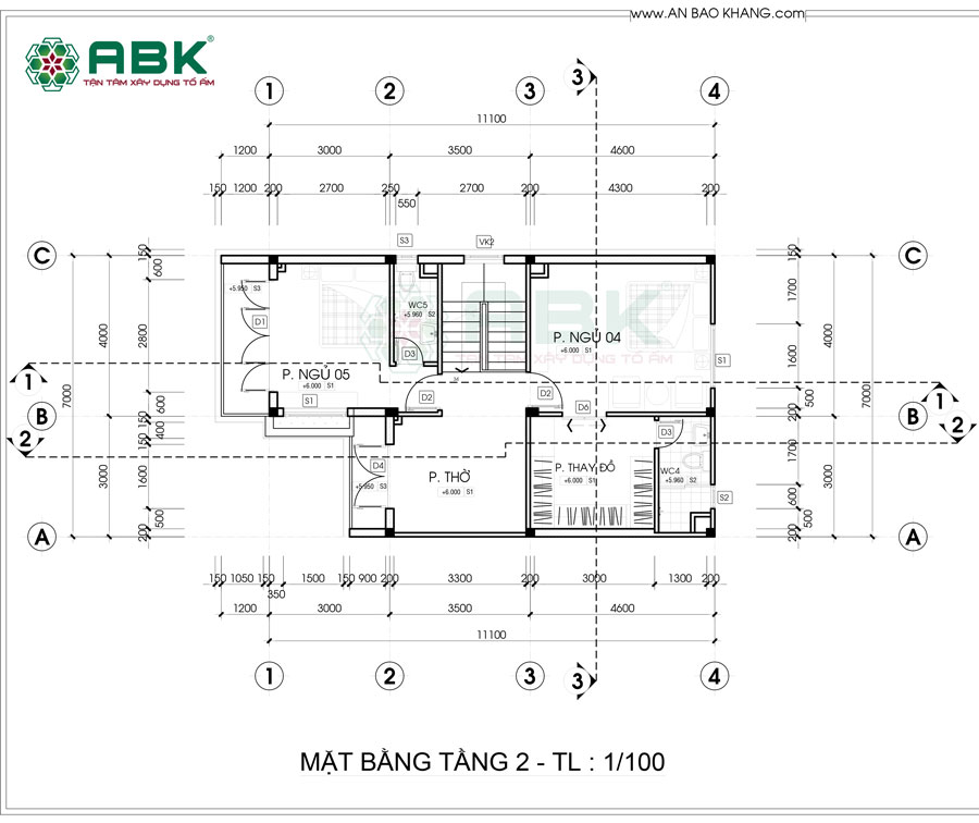 Bố trí công năng mặt bằng tầng 2 nhà chị Đào