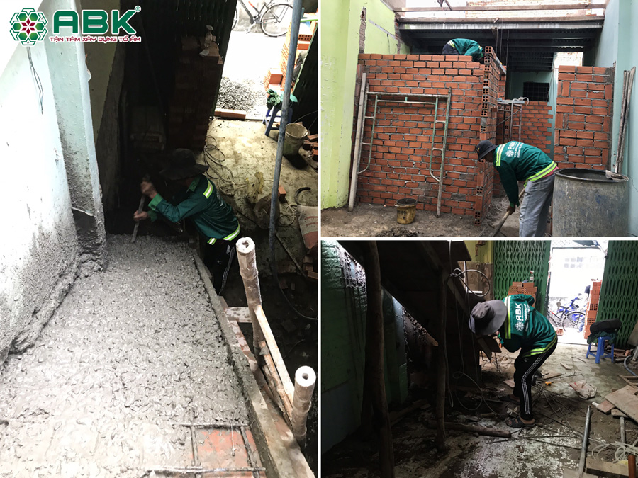 Thi công xây tường ngăn phòng nhà chị Châu