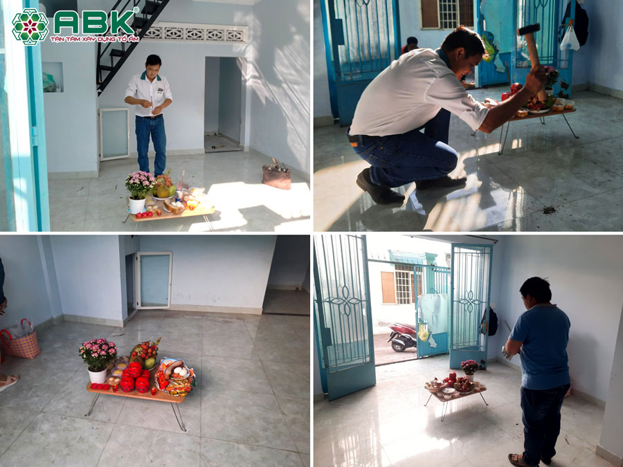 Giám đốc khối An Bảo Khang và Chị Thu cúng khởi công sửa nhà