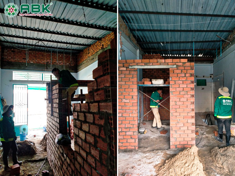 Thi công xây tường ngăn phòng nhà chị Thu