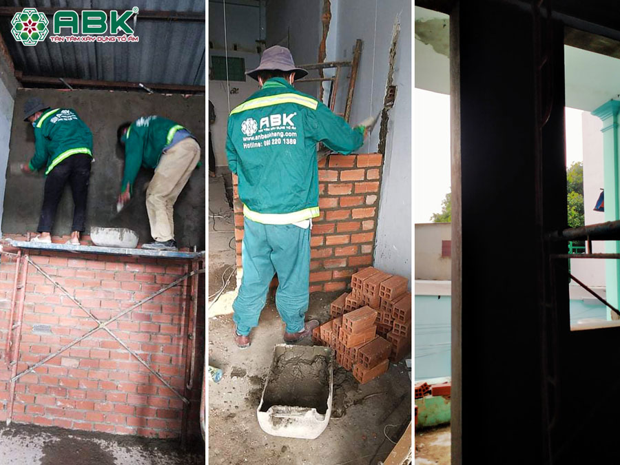 Thi công xây tô tường ngăn phòng nhà chị Thu